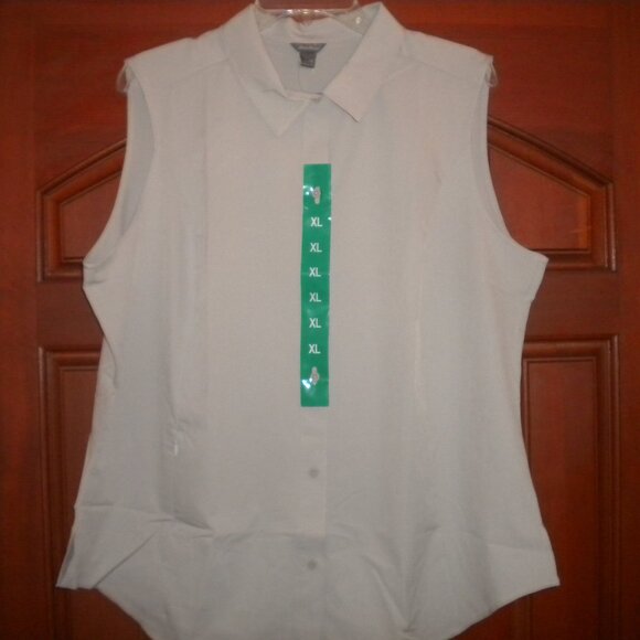 Eddie Bauer Women's Size XL Stretch Gray Button Front Sleeveless Tech Shirt NWT - Picture 2 of 6
